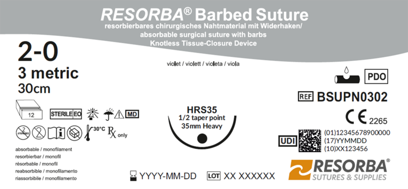 РЕСОРБА Барбд Сичер USP2-0 фіол. з борідками 30см, збіл.кол.голка 35мм, 1/2кола